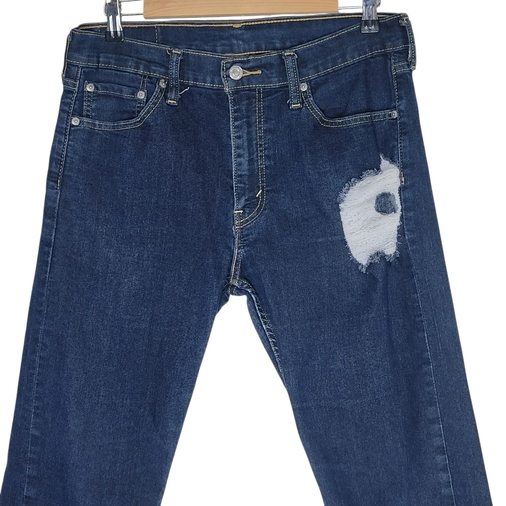 Levi's 513 Blue Dark Wash Distressed Jeans Men's Classic Size 32 X 32